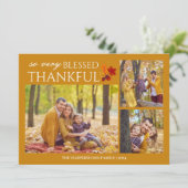 シンプルエレガントScript thanksgiving家族3写真 シーズンカード (スタンド正面)