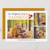 シンプルエレガントScript thanksgiving家族3写真 シーズンカード (正面/裏面)