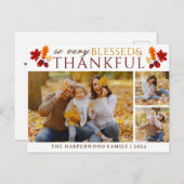 シンプルエレガントScript thanksgiving家族3写真 シーズンポストカード (正面/裏面)