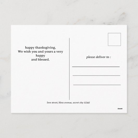 シンプルエレガントScript thanksgiving家族3写真 シーズンポストカード (裏面)