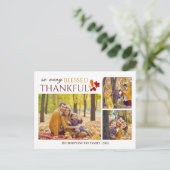 シンプルエレガントScript thanksgiving家族3写真 シーズンポストカード (スタンド正面)