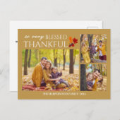 シンプルエレガントScript thanksgiving家族3写真 シーズンポストカード (正面/裏面)