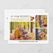 シンプルエレガントScript thanksgiving家族3写真 シーズンポストカード (正面/裏面)