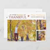 シンプルエレガントScript thanksgiving家族3写真 シーズンポストカード (正面/裏面)