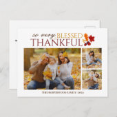 シンプルエレガントScript thanksgiving家族3写真 シーズンポストカード (正面/裏面)