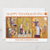 シンプルエレガントScript thanksgiving家族4写真 シーズンカード (正面)