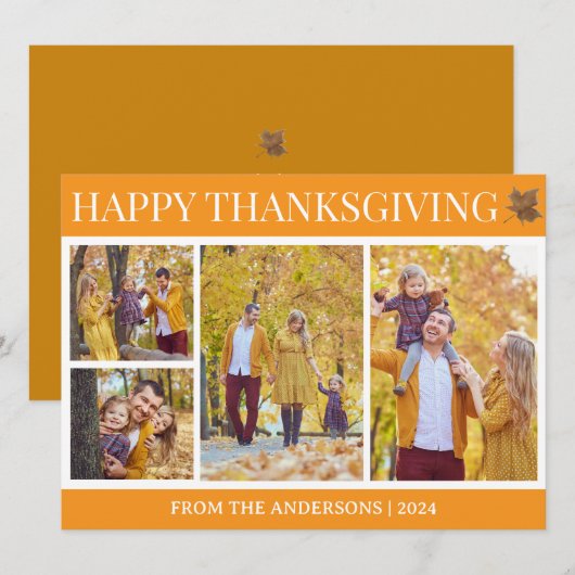 シンプルエレガントScript thanksgiving家族4写真 シーズンカード (正面/裏面)