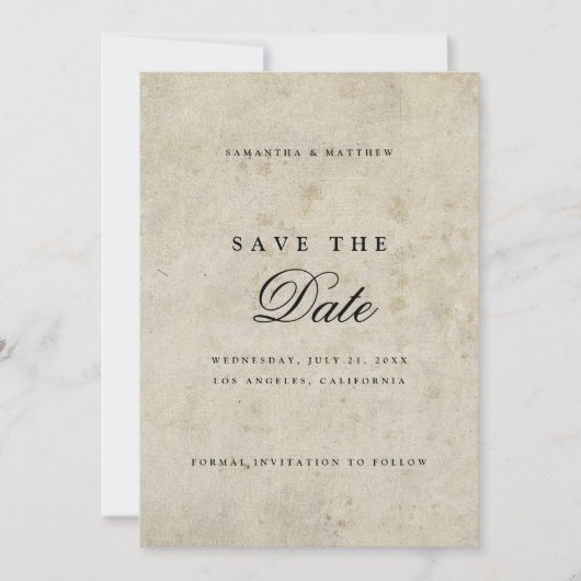 シンプルエレガントScript Vintage Wedding セーブザデート (正面)