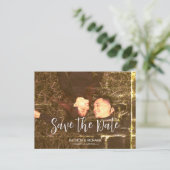 シンプルエレガントScript Wedding日付の写真を保存 ポストカード (スタンド正面)