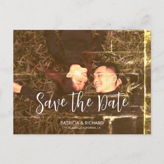 シンプルエレガントScript Wedding日付の写真を保存 ポストカード (正面)