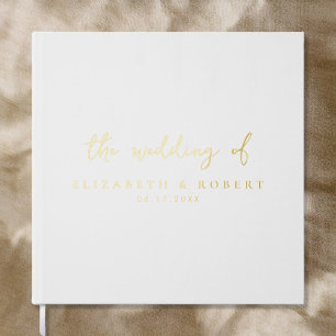 シンプルエレガントScript White Gold Foil 結婚's ゲストブック