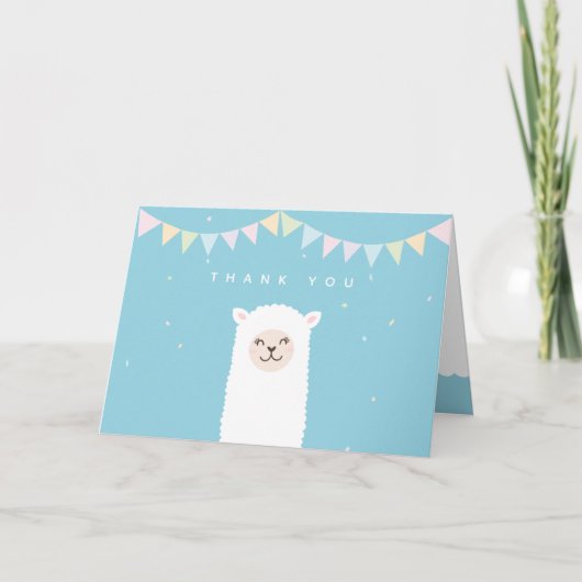 シンプルエレガントSweet Alpaca Llama Boy Baby Shower サンキューカード (正面)