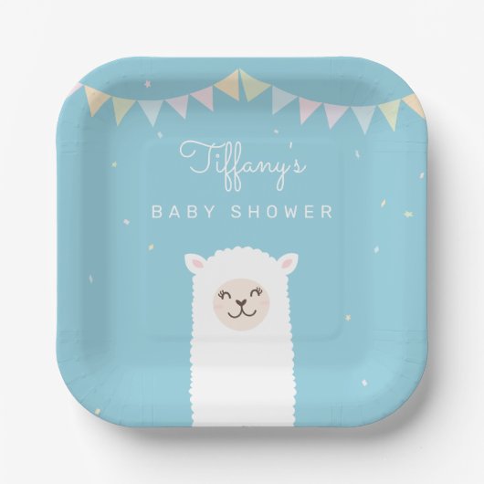 シンプルエレガントSweet Alpaca Llama Boy Baby Shower ペーパープレート (正面)