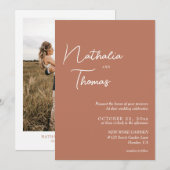 シンプルエレガントTerracotta写真結婚の 招待状 (正面/裏面)