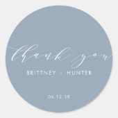 シンプルエレガントThank結婚 Dusty Blue ラウンドシール (正面)