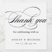 シンプルエレガントThank Youスクリプト白黒 ワインラベル (シングルラベル)