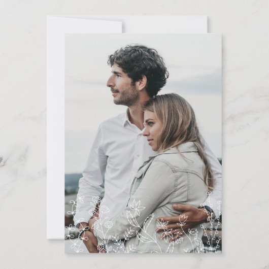 シンプルエレガントWildflower Periwinkleの結婚写真 招待状 (裏面)