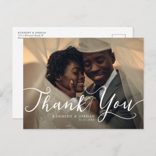 シンプルエレガン結婚スの写真ありがとうポストカード 案内ポストカード (正面/裏面)