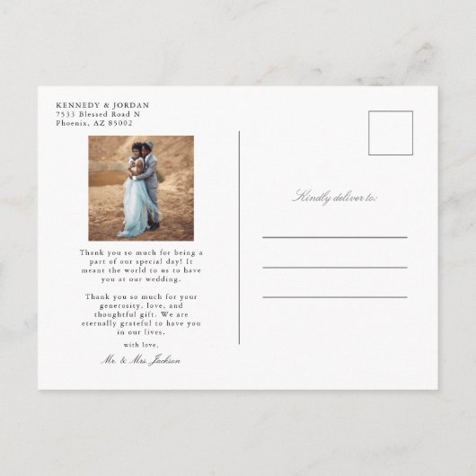 シンプルエレガン結婚スの写真ありがとうポストカード 案内ポストカード (裏面)