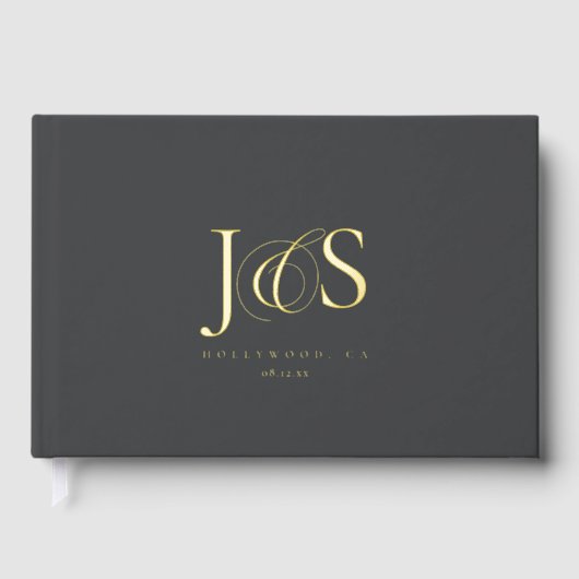 シンプルエレガ結婚ンスイニシャルゴールドフォイルID1022 ゲストブック (正面)