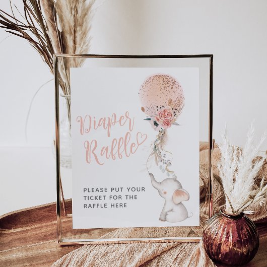 シンプルエレファント&バルーンガールベビーシャワーオムツ ポスター