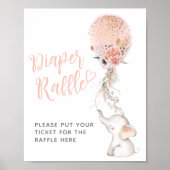 シンプルエレファント&バルーンガールベビーシャワーオムツ ポスター (正面)