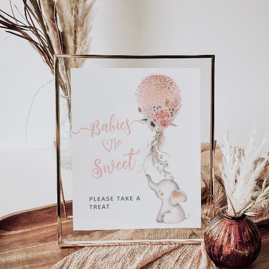 シンプルエレファント&バルーンベビーシャワー甘いトリート ポスター