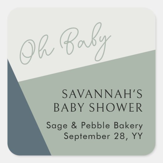 シンプルオモダンベビースクリプトセージグリーントリコラー スクエアシール (正面)