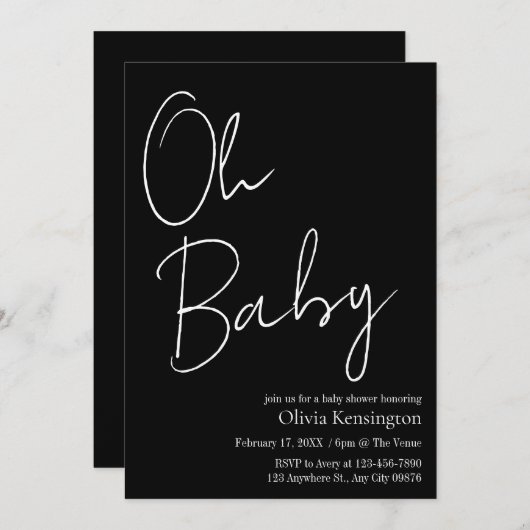 シンプルオモダンベビー白黒ベビーシャワー 招待状 (正面/裏面)