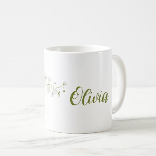 シンプルオリビア名ホワイトローズエレガント コーヒーマグカップ (正面右)