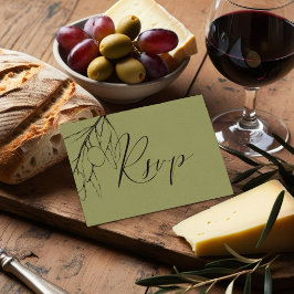 シンプルオリーブグリーンオリーブブランチお食事の選択 出欠カード