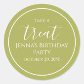 シンプルオリーブグリーン誕生日書道かわいいパーティー ラウンドシール (正面)
