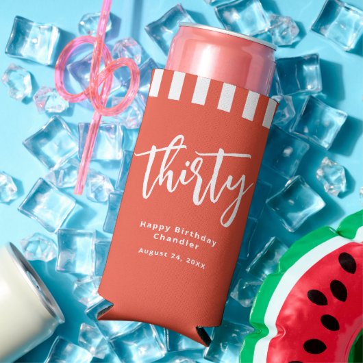 シンプルオレンジと白30歳の誕生日パーティー スリム缶クーラー (インサイチュ 夏)