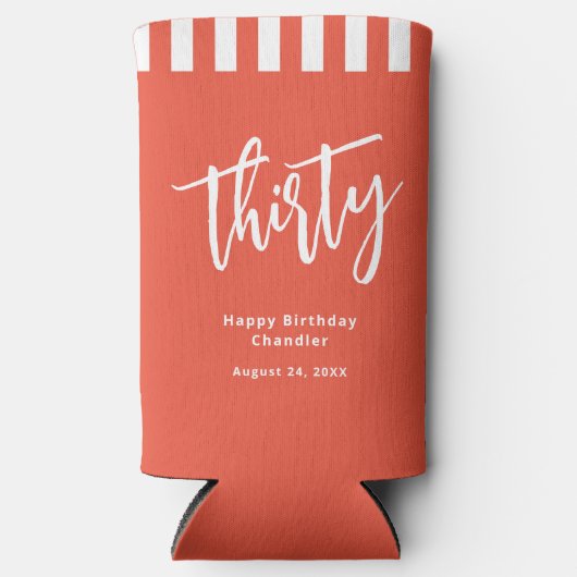 シンプルオレンジと白30歳の誕生日パーティー スリム缶クーラー (正面)