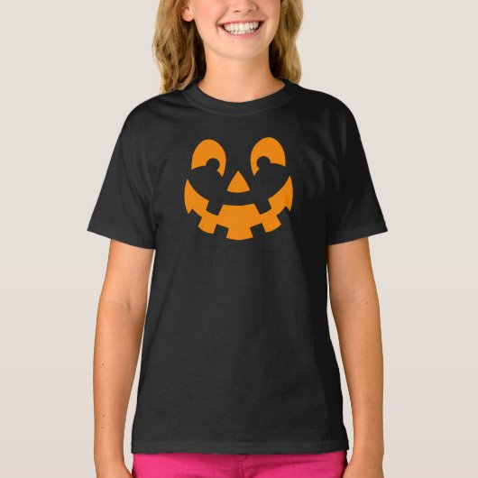 シンプルオレンジカボチャ顔シルエットハロウィーン Tシャツ (正面)