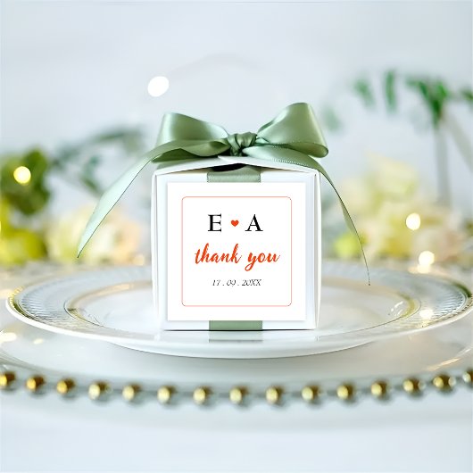 シンプルオレンジハート名イニシャルありがとう結婚 スクエアシール