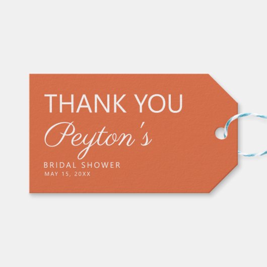 シンプルオレンジブライダルシャワーサンキュー ギフトタグ (正面(横))