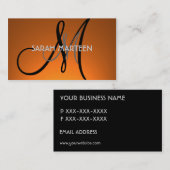 シンプルオレンジ色のフェカスタムードのモノグラムカード 名刺 (正面/裏面)