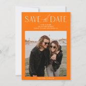 シンプルオレンジ色の写真の保存招待状 (正面)