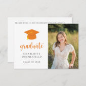 シンプルオレンジ金ゴールド卒業キャップタッセル 招待状 (正面/裏面)