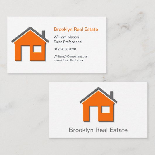 シンプルオレンジ&グレーホームアイコ実在ンエステートC 名刺 (正面/裏面)