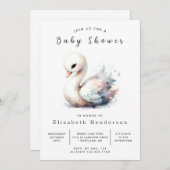 シンプルオンライン白鳥ベビーシャワー 招待状 (正面/裏面)