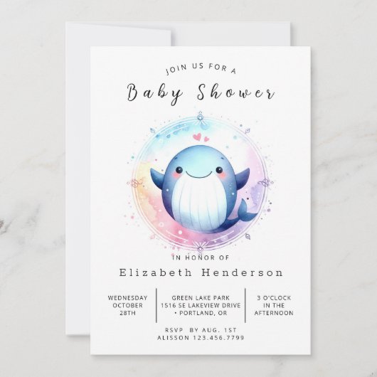 シンプルオンライン鯨ベビーシャワー 招待状 (正面)