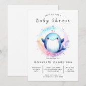 シンプルオンライン鯨ベビーシャワー 招待状 (正面/裏面)