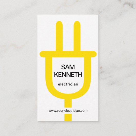 シンプルオーバーサイズイエローパワープラグ電気技師 名刺 (正面)