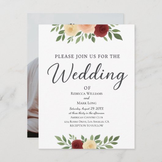 シンプルオーバーレイ写真ウェディング招待状 出欠カード (正面/裏面)