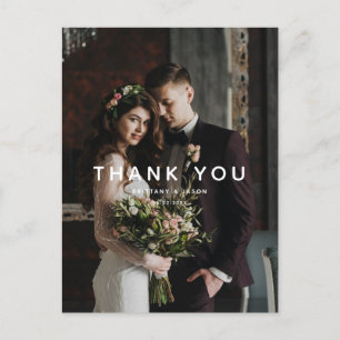 シンプルオーバーレイ文字の結婚ありがとう写真 ポストカード