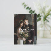 シンプルオーバーレイ文字の結婚ありがとう写真 ポストカード (スタンド正面)