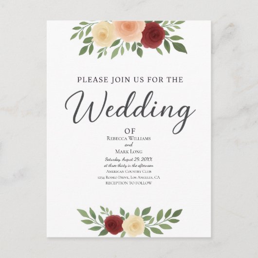 シンプルオーバーレイ結婚式招待状 シーズンポストカード (正面)