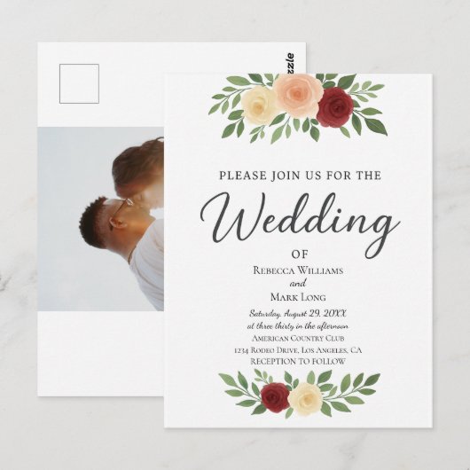 シンプルオーバーレイ結婚式招待状 ポストカード (正面/裏面)